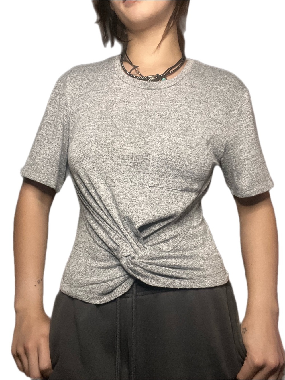 Wilfred Free Heather Gray Twist-Front Knit Top L